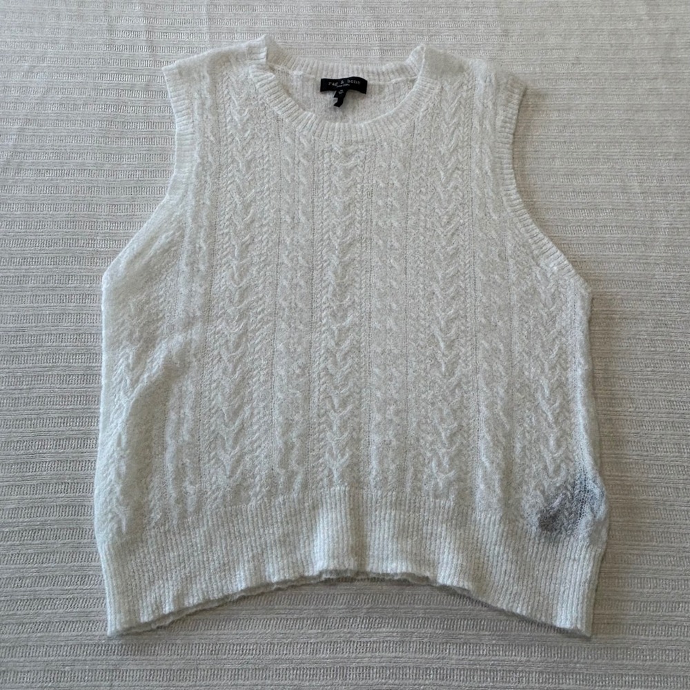 Rag & Bone White Alpaca Wool Cable Knit Sweater Vest Medium